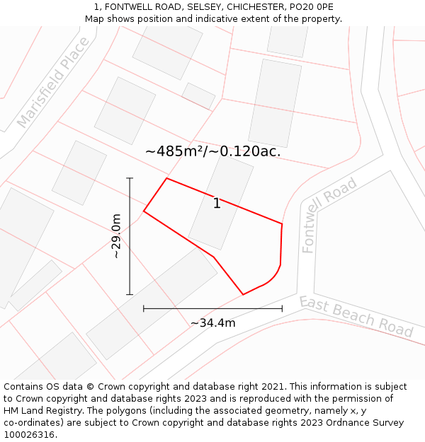 1, FONTWELL ROAD, SELSEY, CHICHESTER, PO20 0PE: Plot and title map