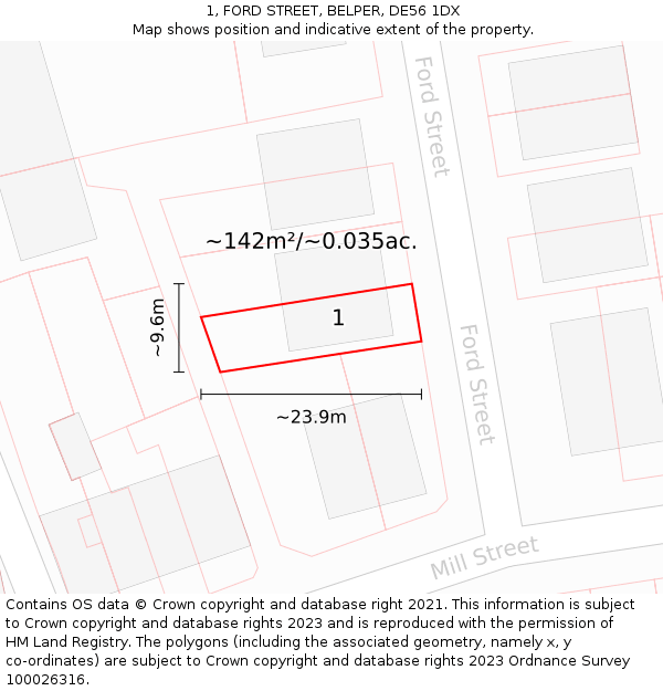 1, FORD STREET, BELPER, DE56 1DX: Plot and title map