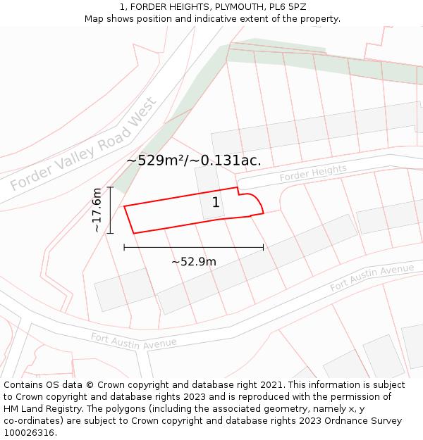 1, FORDER HEIGHTS, PLYMOUTH, PL6 5PZ: Plot and title map