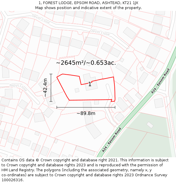 1, FOREST LODGE, EPSOM ROAD, ASHTEAD, KT21 1JX: Plot and title map