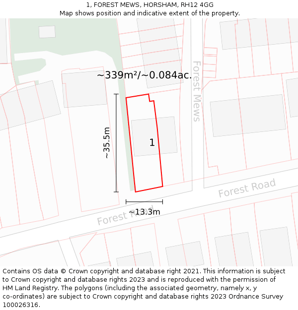 1, FOREST MEWS, HORSHAM, RH12 4GG: Plot and title map