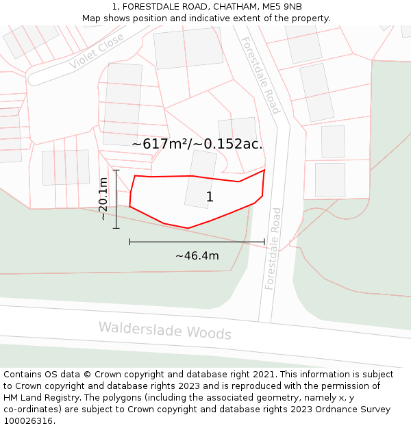 1, FORESTDALE ROAD, CHATHAM, ME5 9NB: Plot and title map