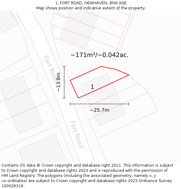 1, FORT ROAD, NEWHAVEN, BN9 9QE: Plot and title map