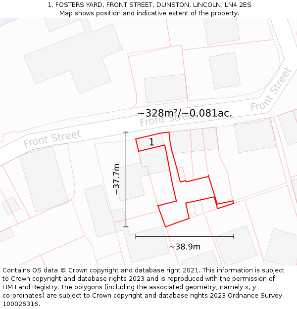 1, FOSTERS YARD, FRONT STREET, DUNSTON, LINCOLN, LN4 2ES: Plot and title map