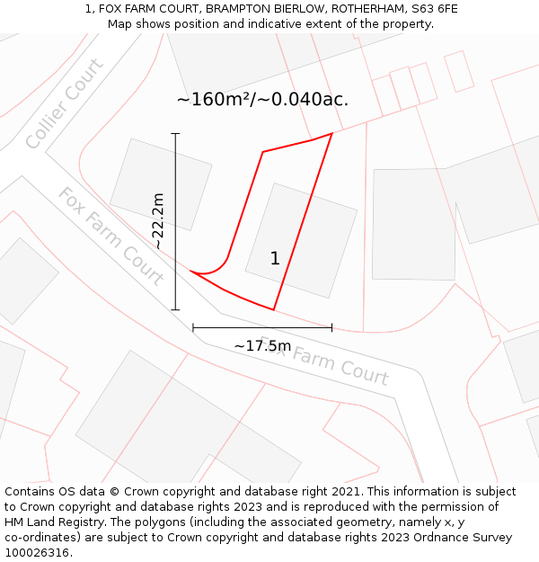 1, FOX FARM COURT, BRAMPTON BIERLOW, ROTHERHAM, S63 6FE: Plot and title map