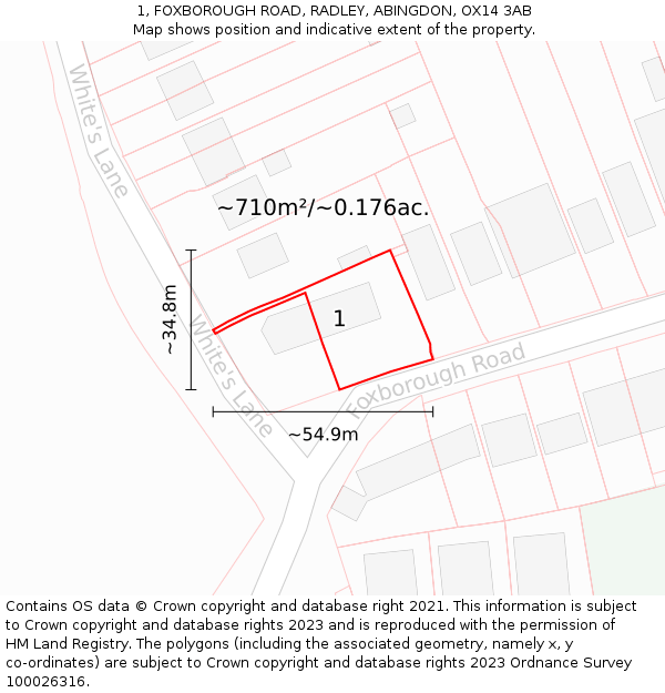 1, FOXBOROUGH ROAD, RADLEY, ABINGDON, OX14 3AB: Plot and title map