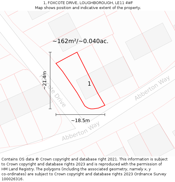 1, FOXCOTE DRIVE, LOUGHBOROUGH, LE11 4WF: Plot and title map