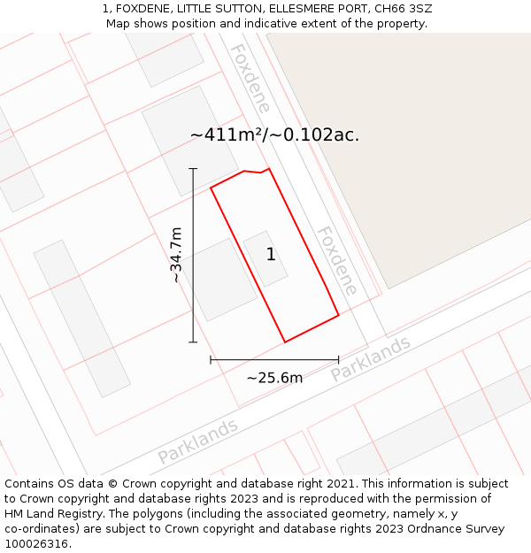 1, FOXDENE, LITTLE SUTTON, ELLESMERE PORT, CH66 3SZ: Plot and title map