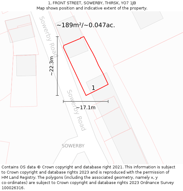 1, FRONT STREET, SOWERBY, THIRSK, YO7 1JB: Plot and title map