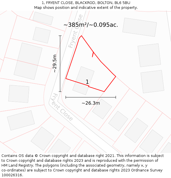 1, FRYENT CLOSE, BLACKROD, BOLTON, BL6 5BU: Plot and title map