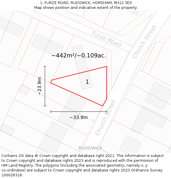 1, FURZE ROAD, RUDGWICK, HORSHAM, RH12 3ES: Plot and title map