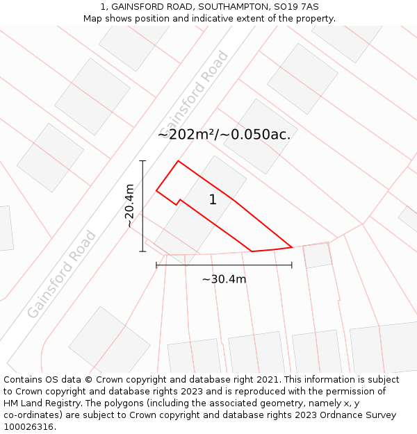 1, GAINSFORD ROAD, SOUTHAMPTON, SO19 7AS: Plot and title map