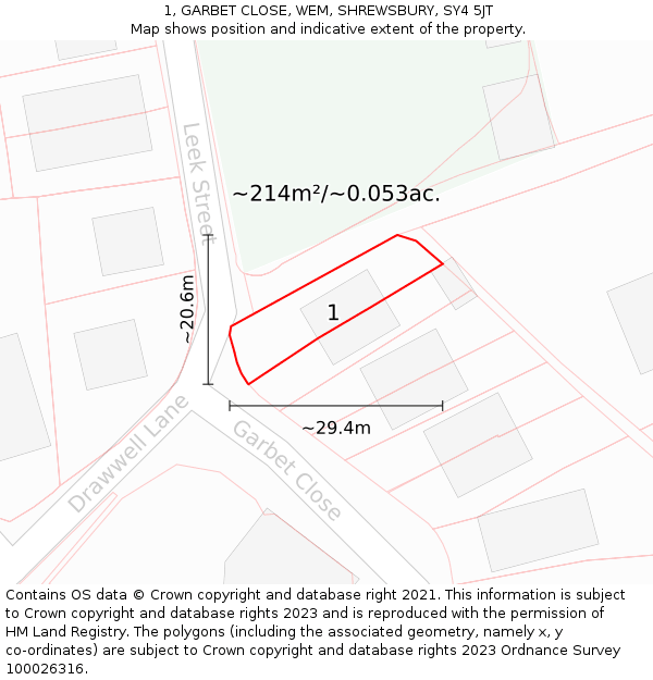 1, GARBET CLOSE, WEM, SHREWSBURY, SY4 5JT: Plot and title map