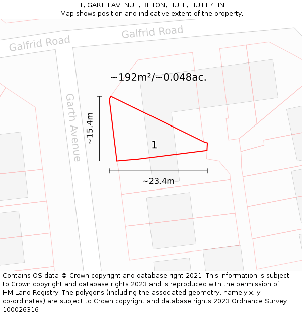 1, GARTH AVENUE, BILTON, HULL, HU11 4HN: Plot and title map