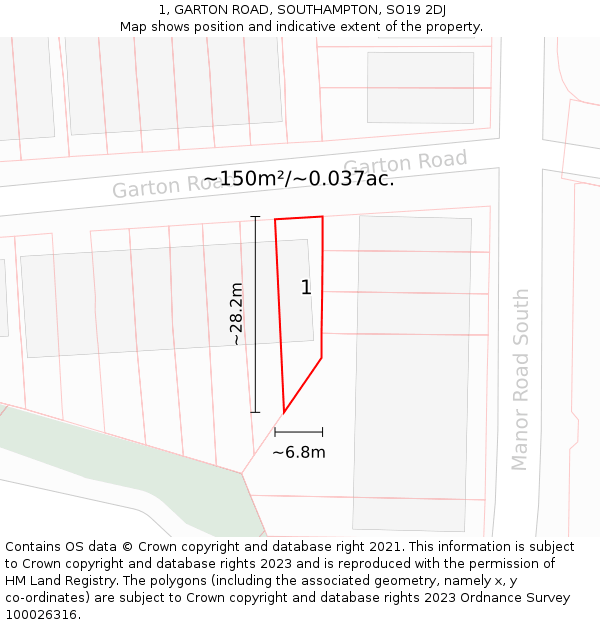 1, GARTON ROAD, SOUTHAMPTON, SO19 2DJ: Plot and title map