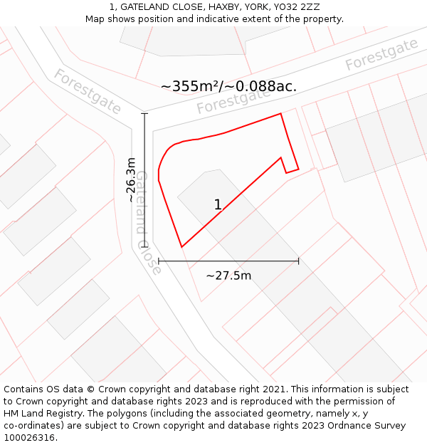 1, GATELAND CLOSE, HAXBY, YORK, YO32 2ZZ: Plot and title map