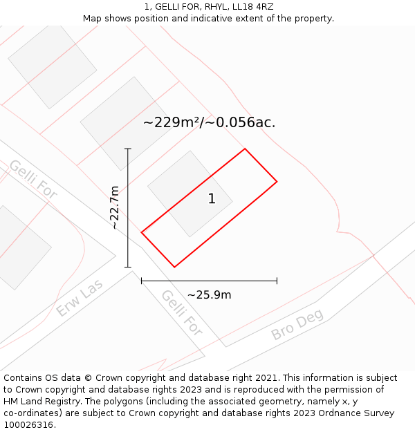 1, GELLI FOR, RHYL, LL18 4RZ: Plot and title map