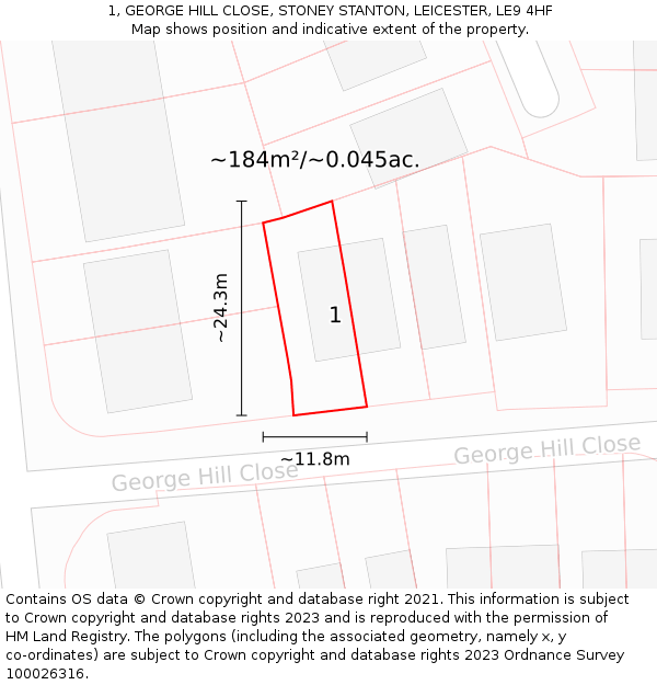 1, GEORGE HILL CLOSE, STONEY STANTON, LEICESTER, LE9 4HF: Plot and title map