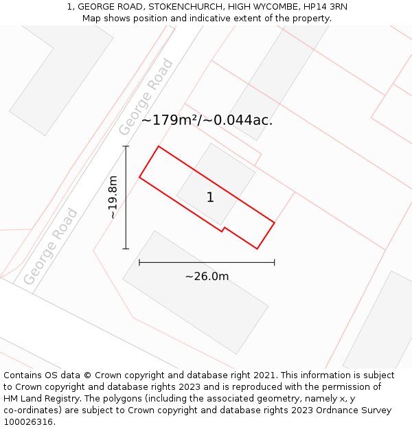 1, GEORGE ROAD, STOKENCHURCH, HIGH WYCOMBE, HP14 3RN: Plot and title map