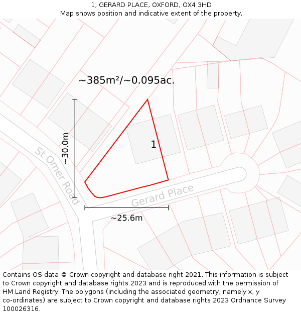 1, GERARD PLACE, OXFORD, OX4 3HD: Plot and title map