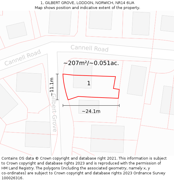 1, GILBERT GROVE, LODDON, NORWICH, NR14 6UA: Plot and title map