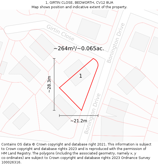 1, GIRTIN CLOSE, BEDWORTH, CV12 8UA: Plot and title map