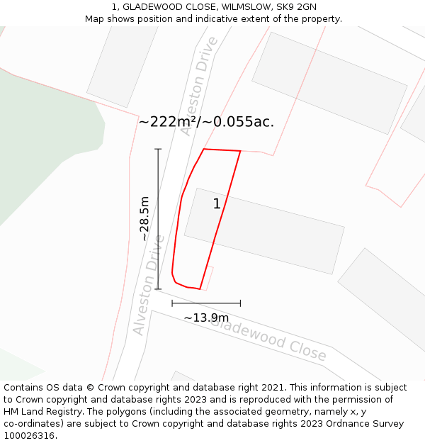 1, GLADEWOOD CLOSE, WILMSLOW, SK9 2GN: Plot and title map