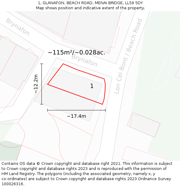 1, GLANAFON, BEACH ROAD, MENAI BRIDGE, LL59 5DY: Plot and title map