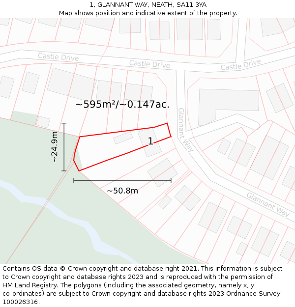 1, GLANNANT WAY, NEATH, SA11 3YA: Plot and title map