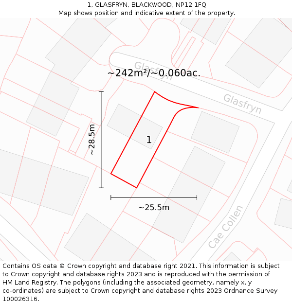 1, GLASFRYN, BLACKWOOD, NP12 1FQ: Plot and title map