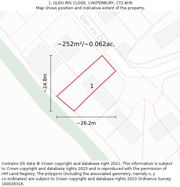 1, GLEN IRIS CLOSE, CANTERBURY, CT2 8HR: Plot and title map