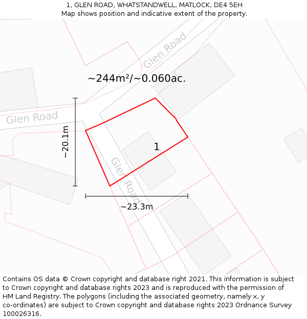 1, GLEN ROAD, WHATSTANDWELL, MATLOCK, DE4 5EH: Plot and title map