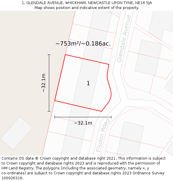 1, GLENDALE AVENUE, WHICKHAM, NEWCASTLE UPON TYNE, NE16 5JA: Plot and title map