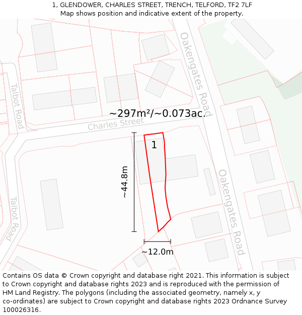 1, GLENDOWER, CHARLES STREET, TRENCH, TELFORD, TF2 7LF: Plot and title map