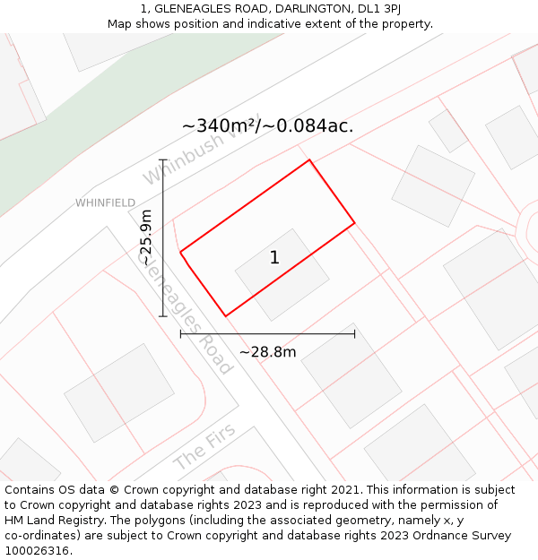 1, GLENEAGLES ROAD, DARLINGTON, DL1 3PJ: Plot and title map