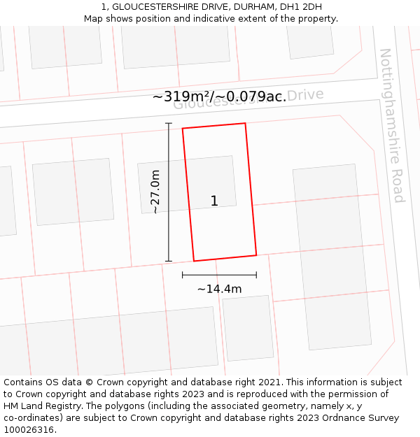 1, GLOUCESTERSHIRE DRIVE, DURHAM, DH1 2DH: Plot and title map