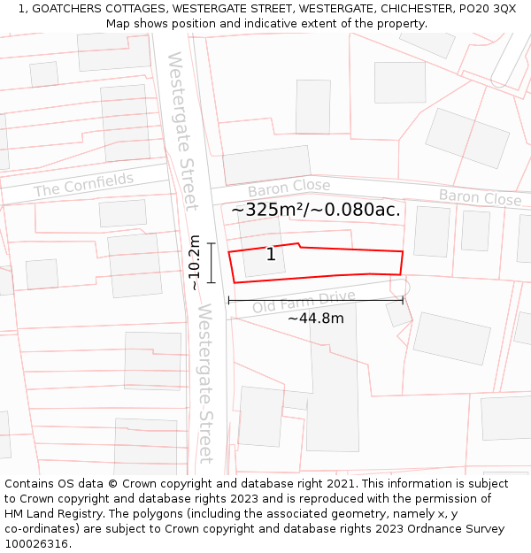 1, GOATCHERS COTTAGES, WESTERGATE STREET, WESTERGATE, CHICHESTER, PO20 3QX: Plot and title map