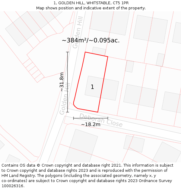 1, GOLDEN HILL, WHITSTABLE, CT5 1PR: Plot and title map