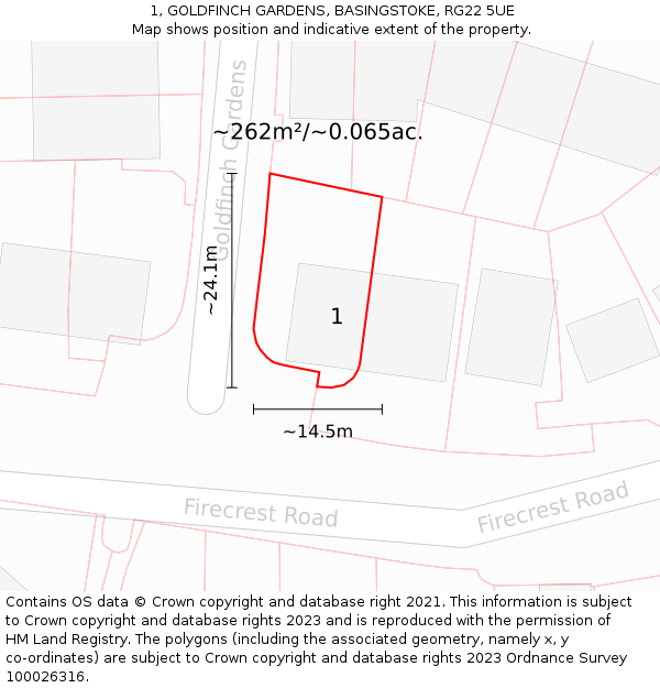 1, GOLDFINCH GARDENS, BASINGSTOKE, RG22 5UE: Plot and title map