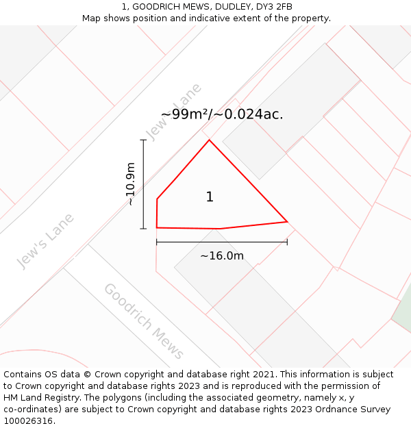 1, GOODRICH MEWS, DUDLEY, DY3 2FB: Plot and title map