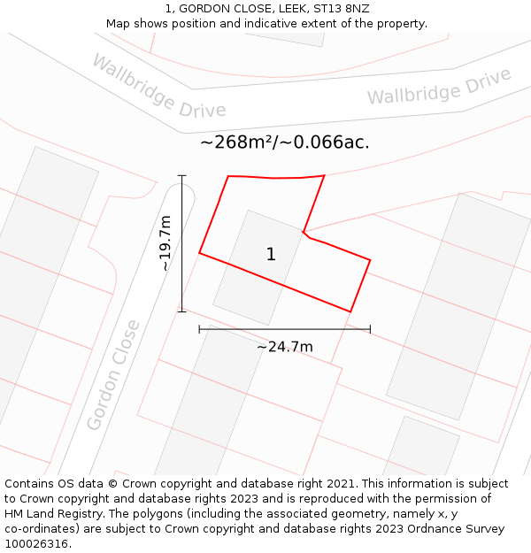 1, GORDON CLOSE, LEEK, ST13 8NZ: Plot and title map