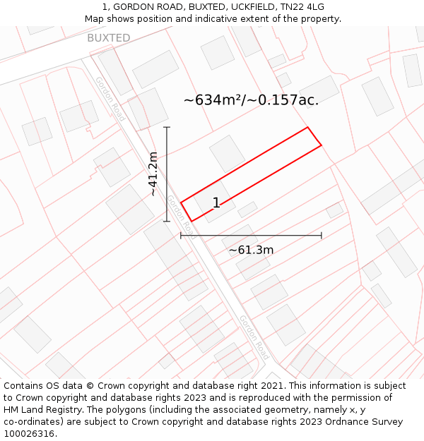 1, GORDON ROAD, BUXTED, UCKFIELD, TN22 4LG: Plot and title map