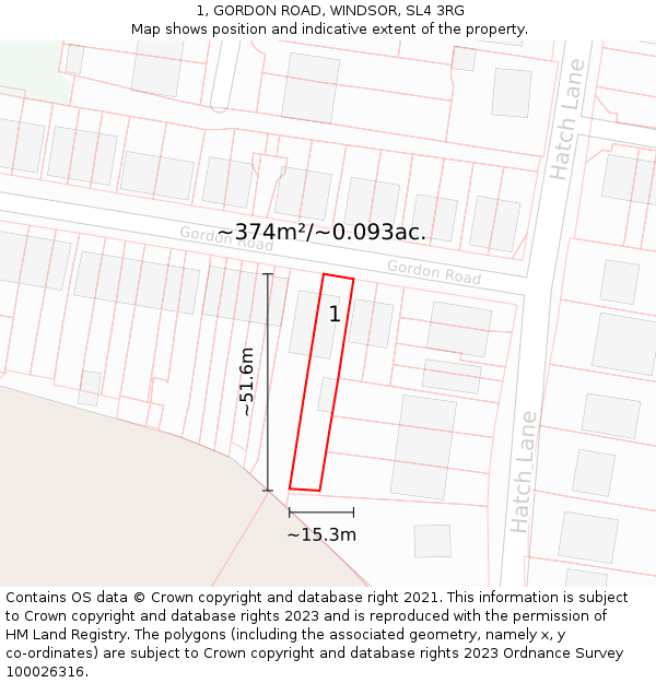 1, GORDON ROAD, WINDSOR, SL4 3RG: Plot and title map