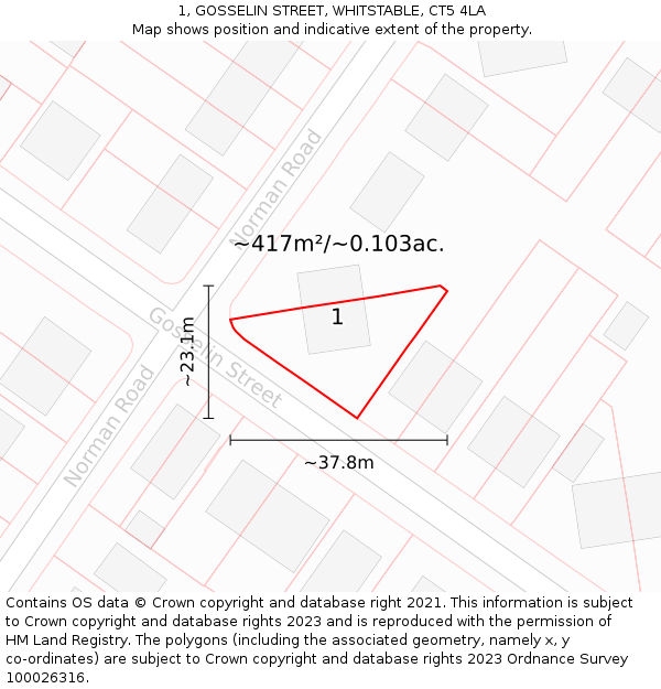 1, GOSSELIN STREET, WHITSTABLE, CT5 4LA: Plot and title map