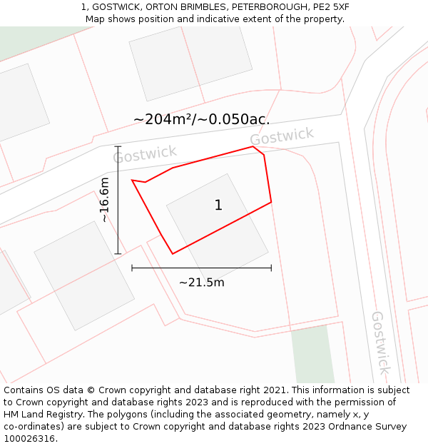 1, GOSTWICK, ORTON BRIMBLES, PETERBOROUGH, PE2 5XF: Plot and title map