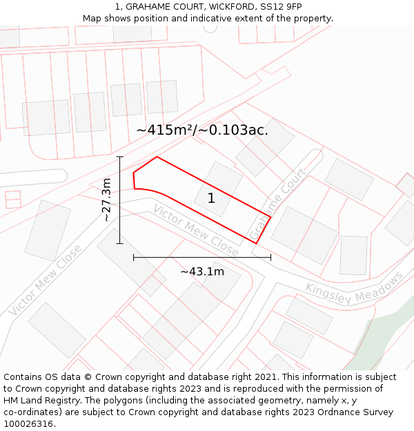 1, GRAHAME COURT, WICKFORD, SS12 9FP: Plot and title map