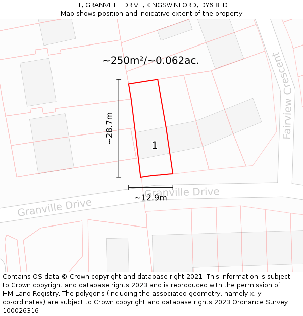 1, GRANVILLE DRIVE, KINGSWINFORD, DY6 8LD: Plot and title map