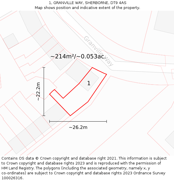 1, GRANVILLE WAY, SHERBORNE, DT9 4AS: Plot and title map