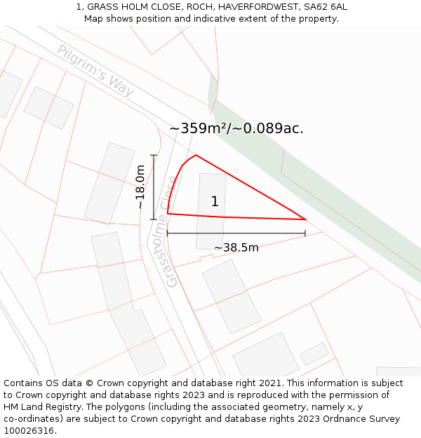 1, GRASS HOLM CLOSE, ROCH, HAVERFORDWEST, SA62 6AL: Plot and title map