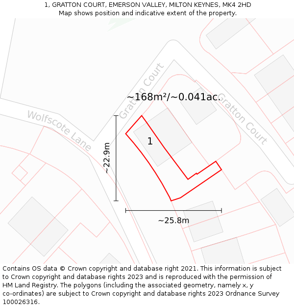 1, GRATTON COURT, EMERSON VALLEY, MILTON KEYNES, MK4 2HD: Plot and title map